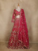 Bright Pink Floral Design Heavy Embroidered Net Lehenga