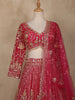 Bright Pink Floral Design Heavy Embroidered Net Lehenga
