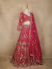 Bright Pink Floral Design Heavy Embroidered Net Lehenga