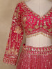 Bright Pink Floral Design Heavy Embroidered Net Lehenga