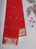 Bright Red Butta Woven Design Soft Silk Saree with Silver Zari Floral Border