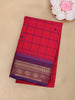 Bright Red Checked Woven Design Cotton Saree with Purple Zari Woven Border