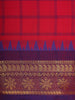 Bright Red Checked Woven Design Cotton Saree with Purple Zari Woven Border