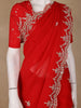 Bright Red Embroidered Georgette Saree - Diadem