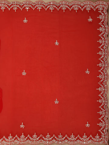 Bright Red Embroidered Georgette Saree - Diadem
