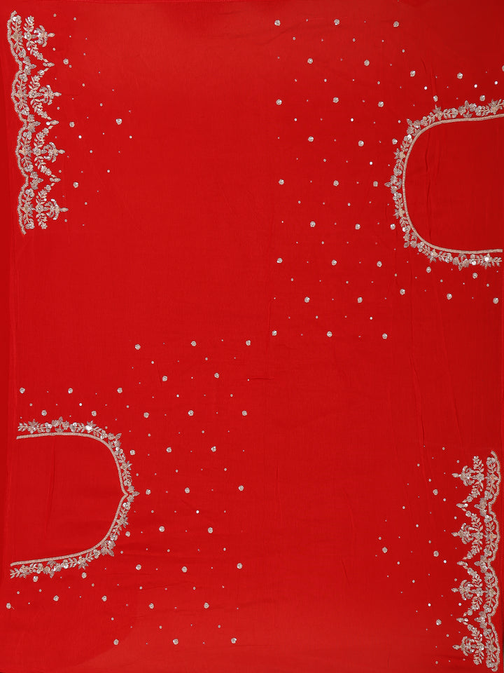Bright Red Embroidered Georgette Saree - Diadem