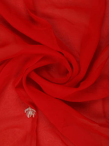 Bright Red Embroidered Georgette Saree - Diadem