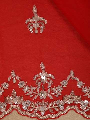 Bright Red Embroidered Georgette Saree - Diadem