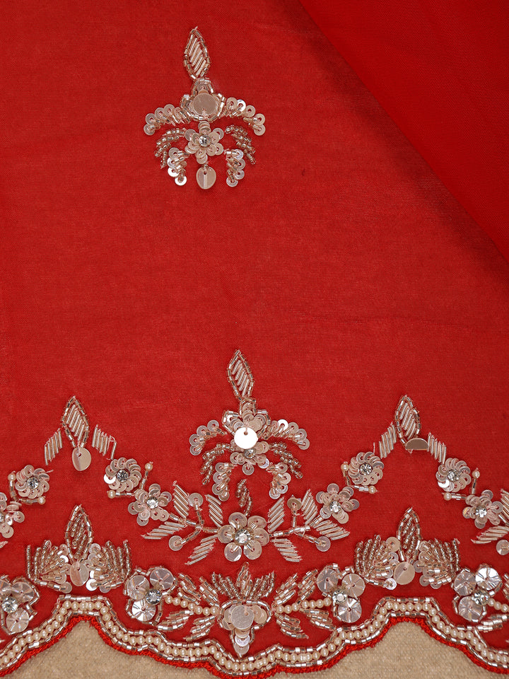 Bright Red Embroidered Georgette Saree - Diadem