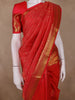 Bright Red Floral Design Pure Kanchipuram Silk Saree