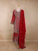 Bright Red Floral Embroidered Design Georgette Palazzo Suit with Dupatta