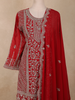 Bright Red Floral Embroidered Design Georgette Palazzo Suit with Dupatta