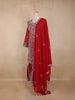 Bright Red Floral Embroidered Design Georgette Palazzo Suit with Dupatta