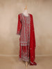 Bright Red Floral Embroidered Design Georgette Palazzo Suit with Dupatta
