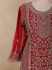 Bright Red Floral Embroidered Design Georgette Palazzo Suit with Dupatta