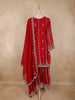 Bright Red Floral Embroidered Design Georgette Palazzo Suit with Dupatta