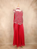Bright Red Floral Embroidered Design Organza Palazzo Suit