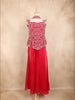 Bright Red Floral Embroidered Design Organza Palazzo Suit