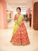Bright Red Floral Embroidered Raw Silk Bridal Lehenga - Diadem
