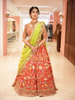 Bright Red Floral Embroidered Raw Silk Bridal Lehenga - Diadem