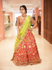 Bright Red Floral Embroidered Raw Silk Bridal Lehenga - Diadem