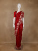 Bright Red Floral Embroidered Satin Saree