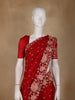 Bright Red Floral Embroidered Satin Saree