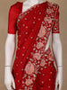 Bright Red Floral Embroidered Satin Saree