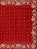 Bright Red Floral Embroidered Satin Saree
