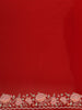 Bright Red Floral Embroidered Satin Saree