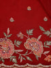 Bright Red Floral Embroidered Satin Saree