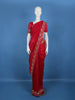 Bright Red Floral Embroidered Satin Saree
