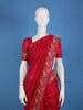 Bright Red Floral Embroidered Satin Saree