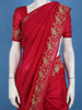 Bright Red Floral Embroidered Satin Saree