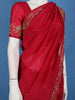 Bright Red Floral Embroidered Satin Saree