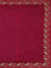 Bright Red Floral Embroidered Satin Saree
