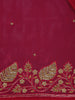 Bright Red Floral Embroidered Satin Saree