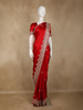 Bright Red Floral Heavy Sequins and Beads Embroidered Design Satin Designer Saree