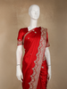 Bright Red Floral Heavy Sequins and Beads Embroidered Design Satin Designer Saree