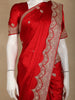 Bright Red Floral Heavy Sequins and Beads Embroidered Design Satin Designer Saree