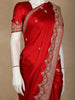 Bright Red Floral Heavy Sequins and Beads Embroidered Design Satin Designer Saree