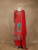 Bright Red Floral Print Crepe Palazzo Salwar Suit - Diadem