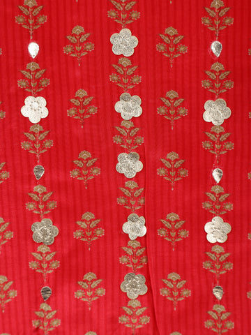 Bright Red Floral Print Crepe Palazzo Salwar Suit - Diadem