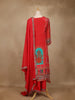 Bright Red Floral Print Crepe Palazzo Salwar Suit - Diadem