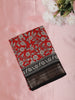 Bright Red Floral Printed Design Mixed Cotton Fancy Saree with Zari Border