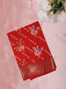 Bright Red Floral Printed Design Mixed Silk Cotton Fancy Saree with Zari Border