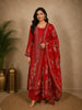 Bright Red Floral Sequins Embroidered Design Crepe Straight Cut Salwar Suit