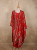 Bright Red Floral Sequins Embroidered Design Crepe Straight Cut Salwar Suit
