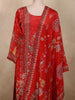 Bright Red Floral Sequins Embroidered Design Crepe Straight Cut Salwar Suit