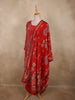 Bright Red Floral Sequins Embroidered Design Crepe Straight Cut Salwar Suit